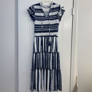 VOY Women’s Navy and White Striped Maxi Dress.  Worn Once. EUC. Size S
